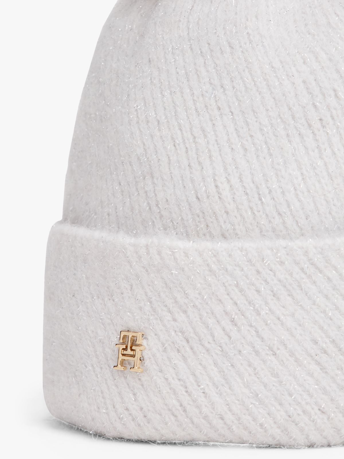 Chic Metallic Pom Pom Beanie — White