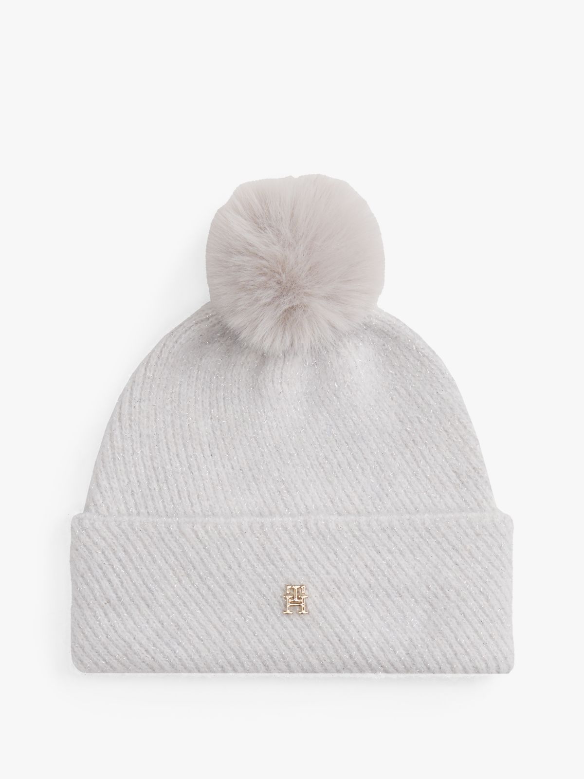 Chic Metallic Pom Pom Beanie — White