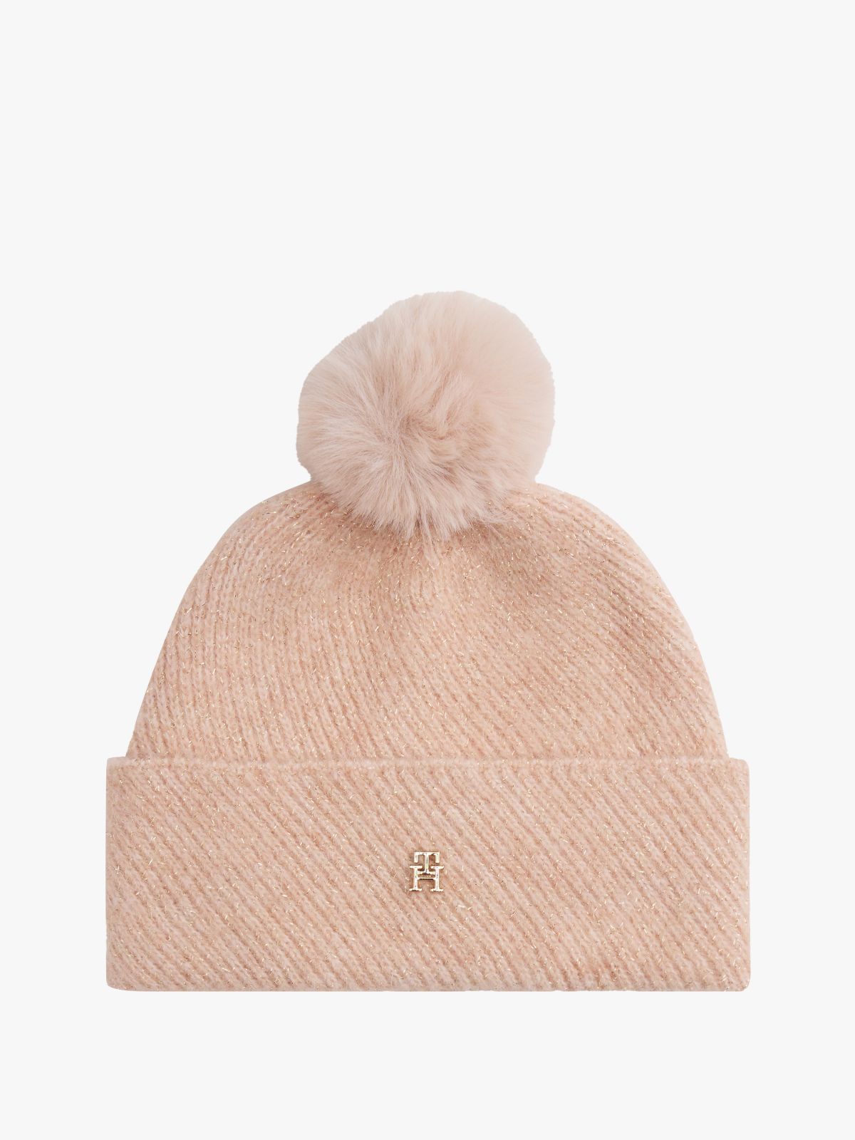 Chic Metallic Pom Pom Beanie — Pink