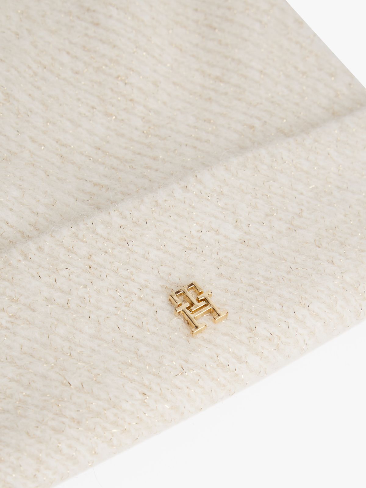 Chic Metallic Pom Pom Beanie — Beige