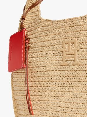beige raffia hobo bag for women tommy hilfiger