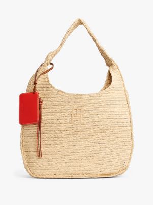 sac hobo en raphia beige pour femmes tommy hilfiger