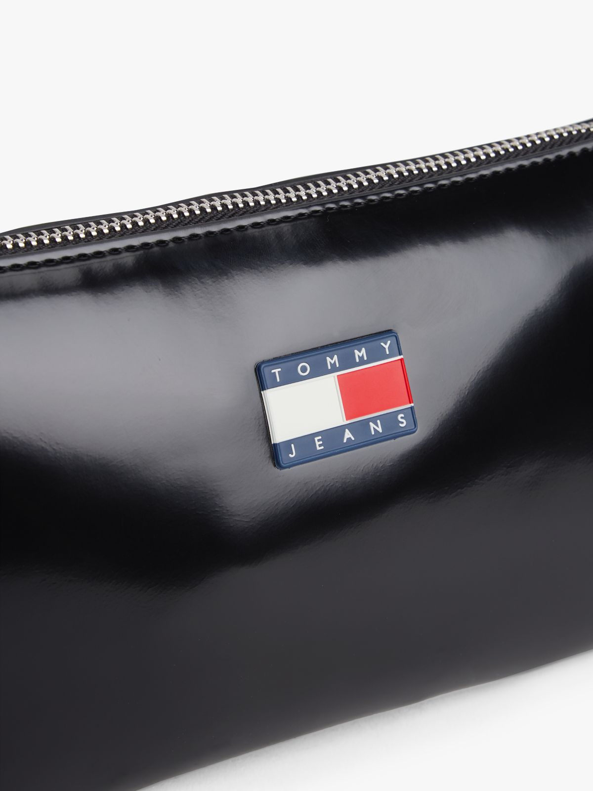 Essential Logo Shiny Shoulder Bag — Black