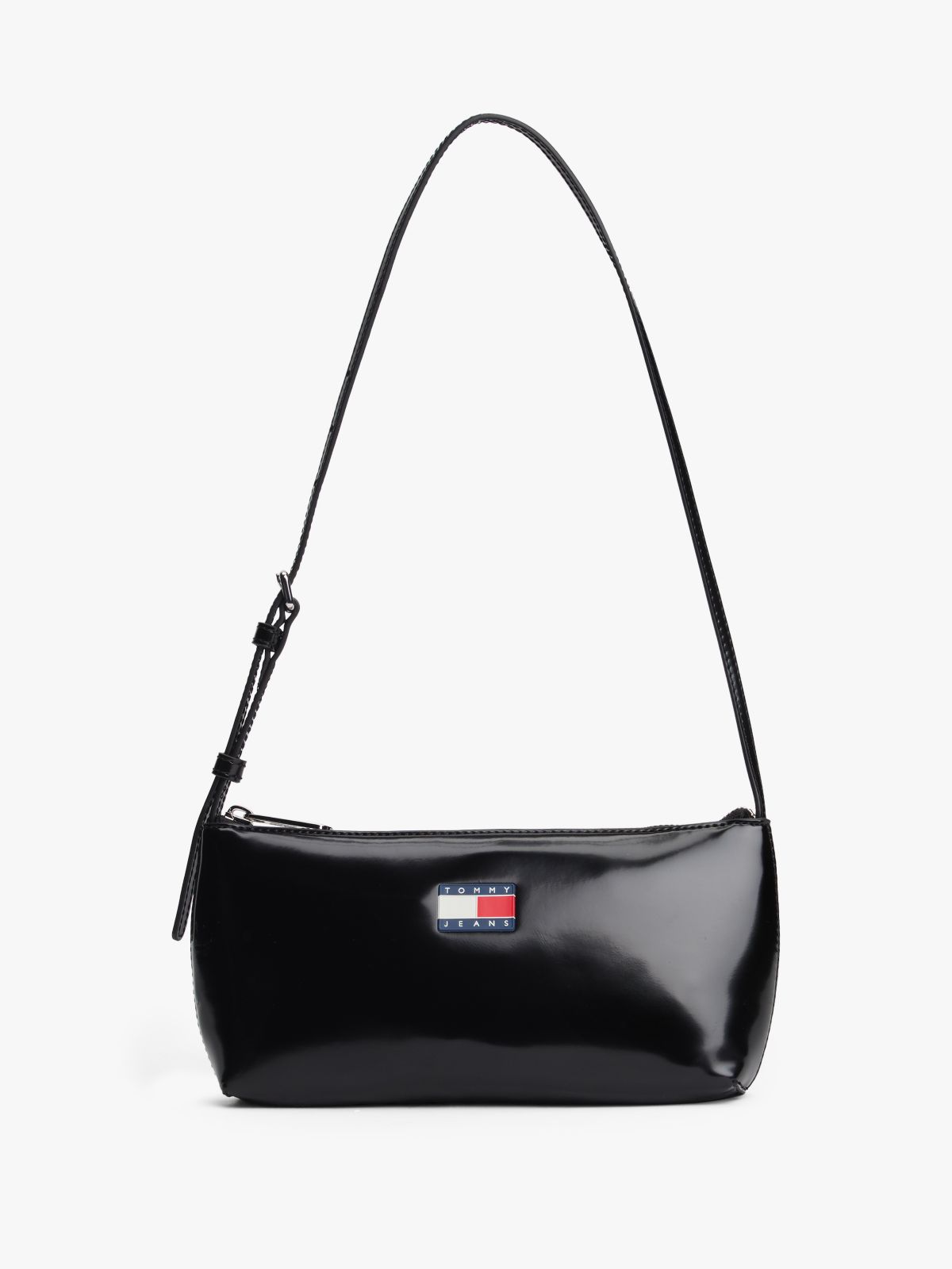 Essential Logo Shiny Shoulder Bag — Black