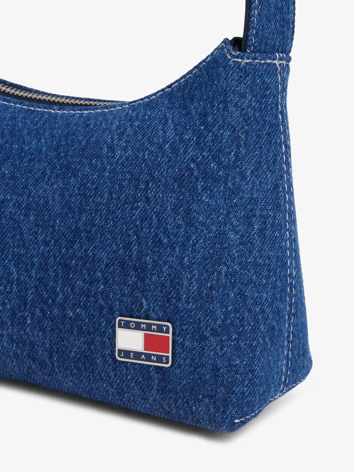 Logo Plaque Denim Shoulder Bag — Blue