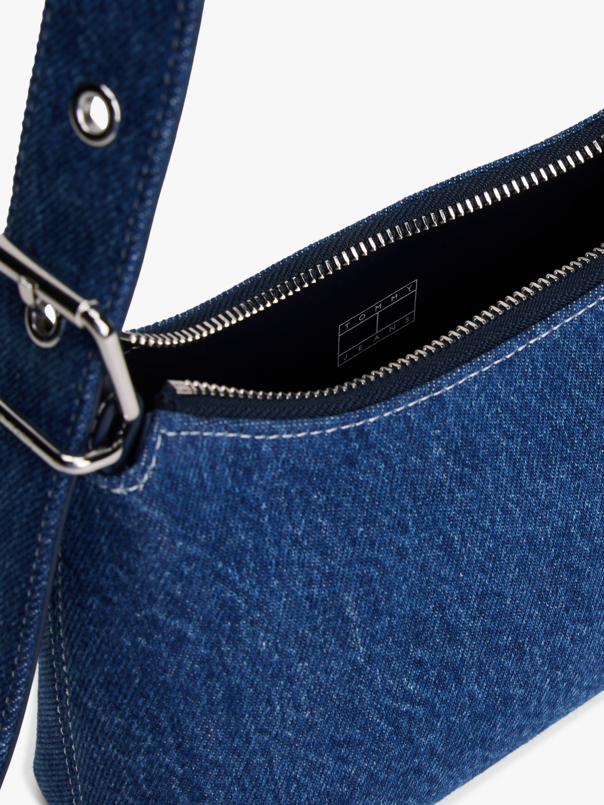 Logo Plaque Denim Shoulder Bag — Blue