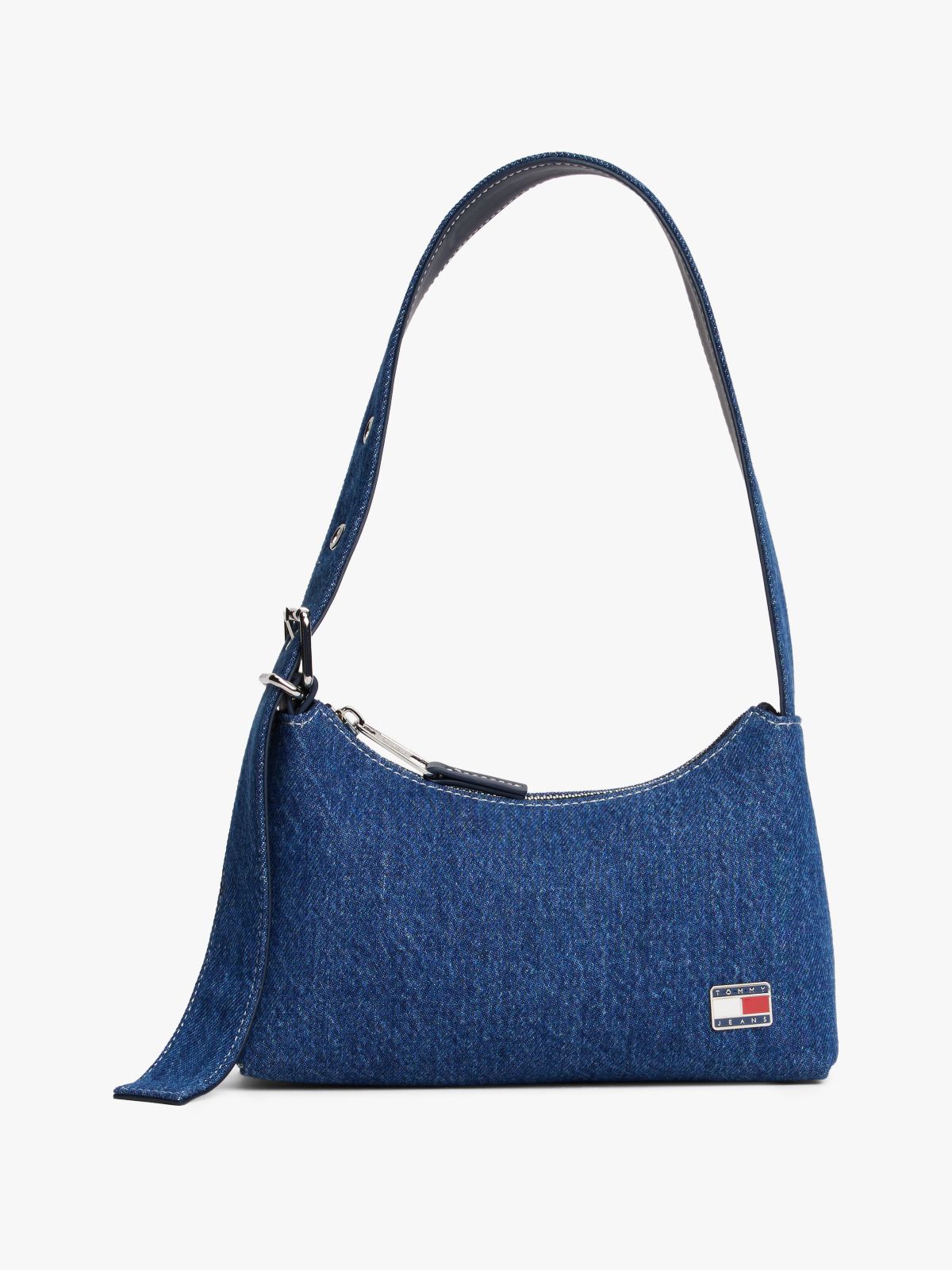 Logo Plaque Denim Shoulder Bag — Blue