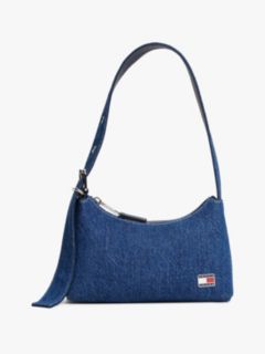 Logo Plaque Denim Shoulder Bag — Blue 1