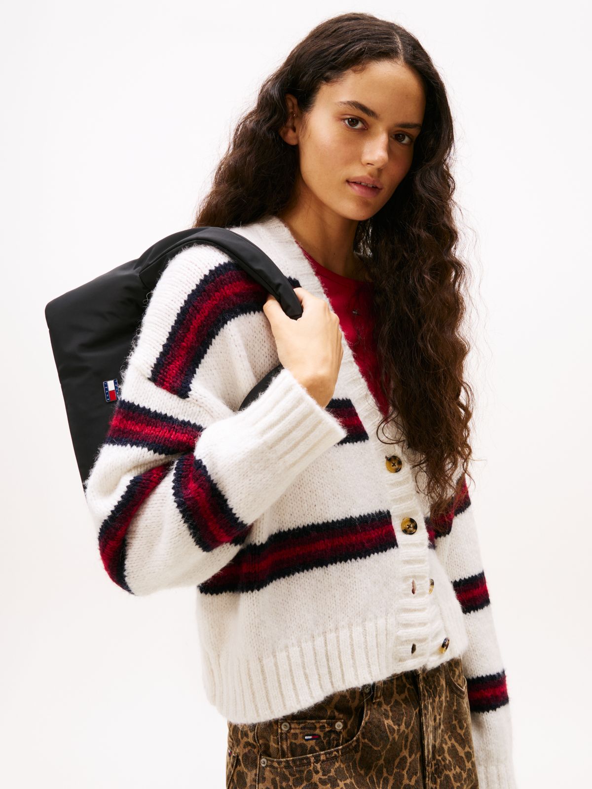Logo Plaque Padded Shoulder Bag — Black