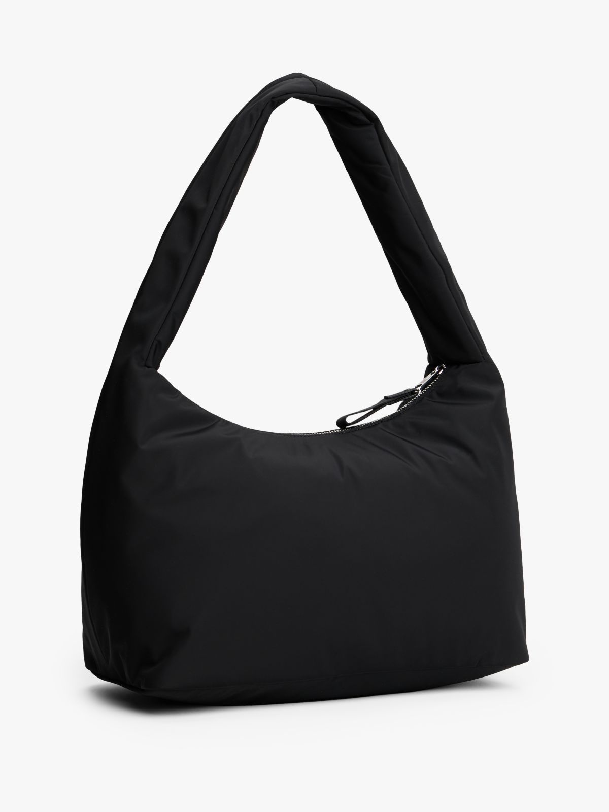 Logo Plaque Padded Hobo Bag — Black