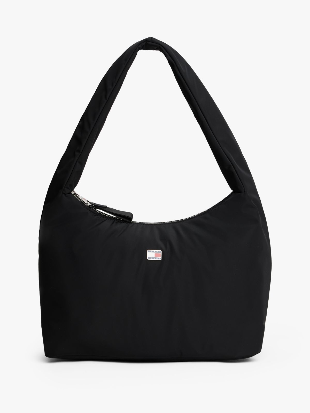 Logo Plaque Padded Hobo Bag — Black