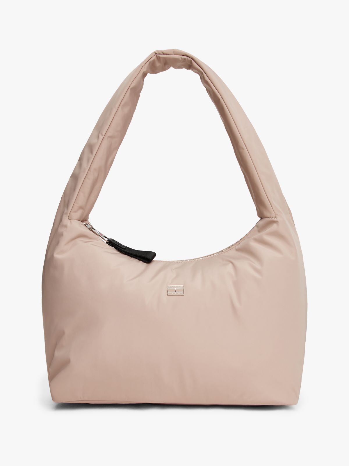 Logo Plaque Padded Hobo Bag — Beige