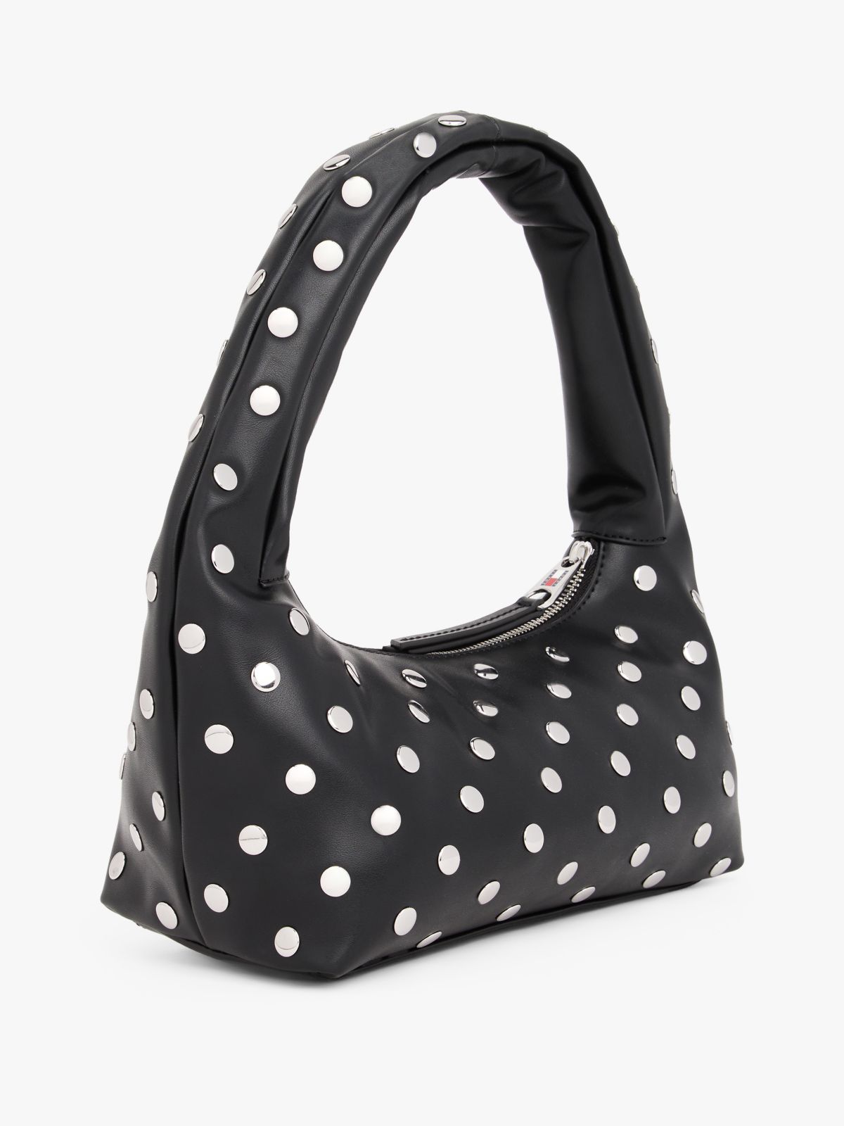 Metal Stud Shoulder Bag — Black
