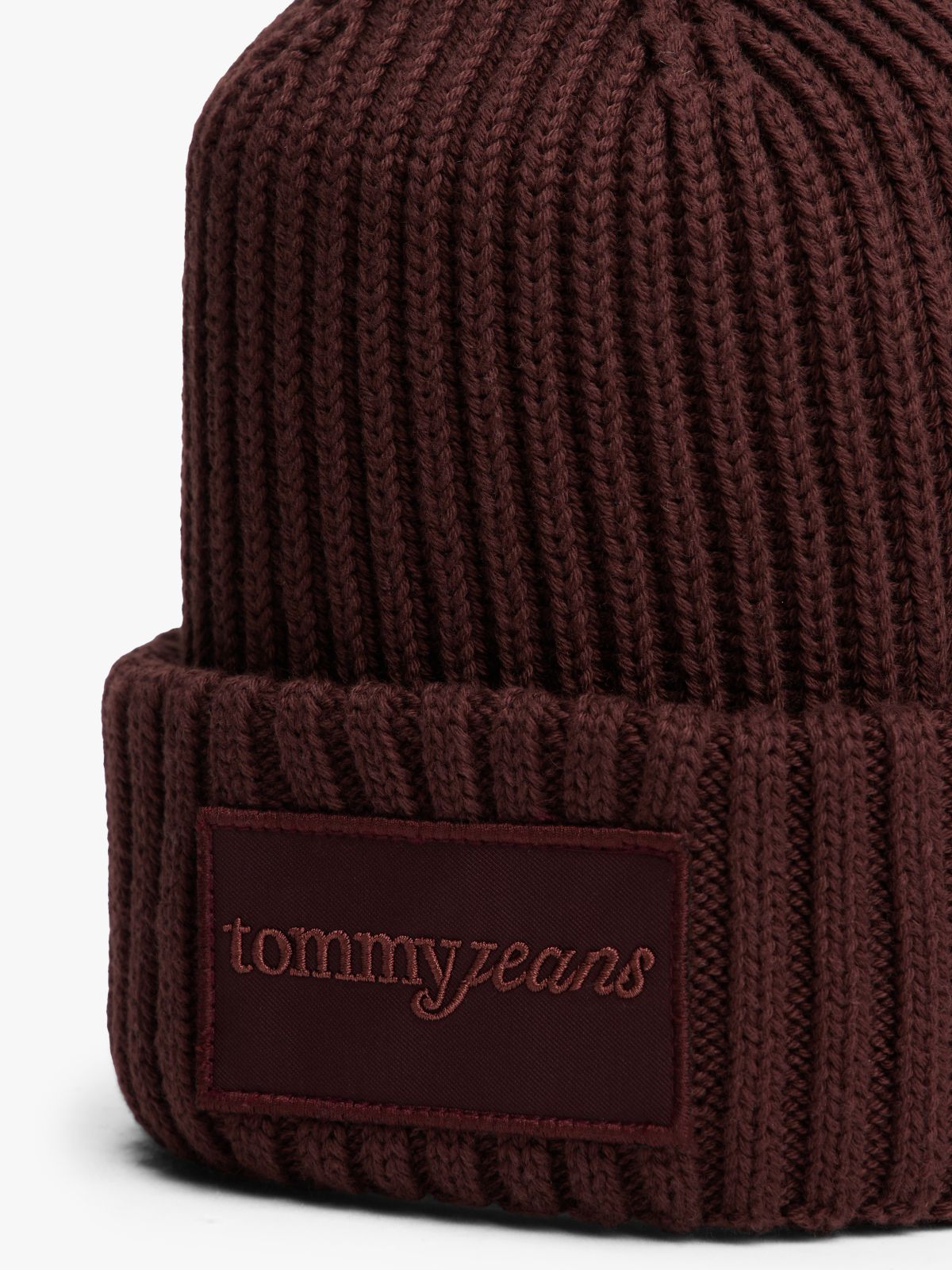 Tonal Logo Patch Rib-Knit Beanie — Brown