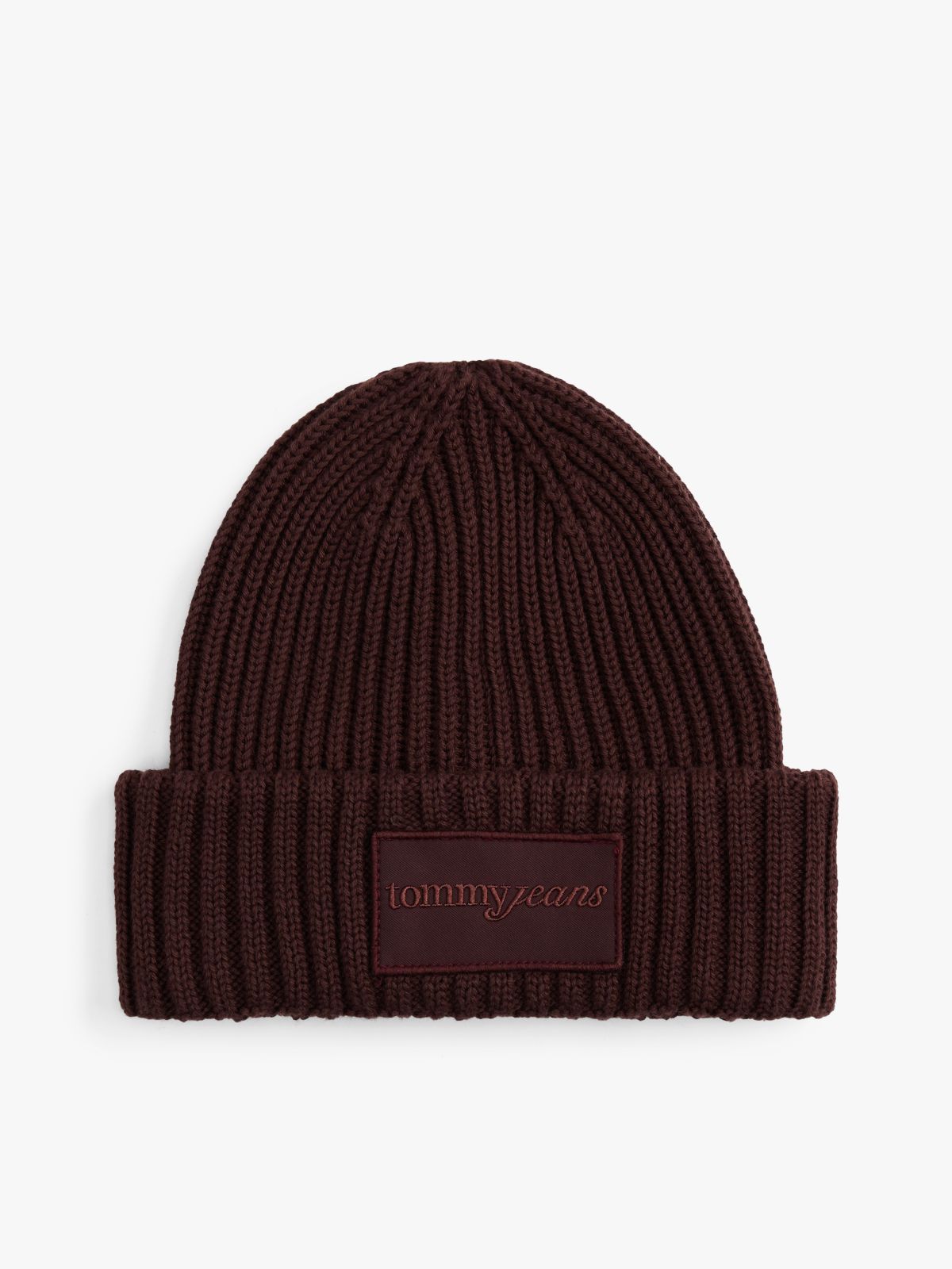 Tonal Logo Patch Rib-Knit Beanie — Brown
