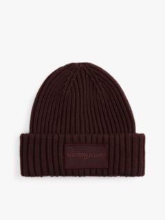 Tonal Logo Patch Rib-Knit Beanie — Brown 1