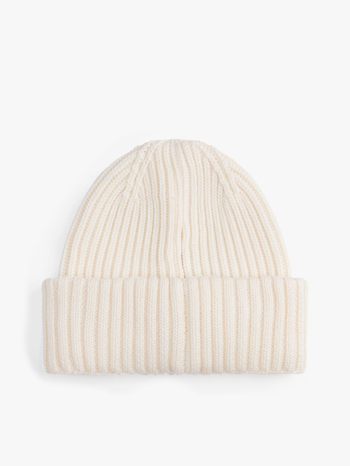Tonal Logo Patch Rib-Knit Beanie — White