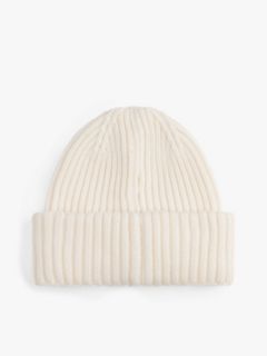 Tonal Logo Patch Rib-Knit Beanie — White 2