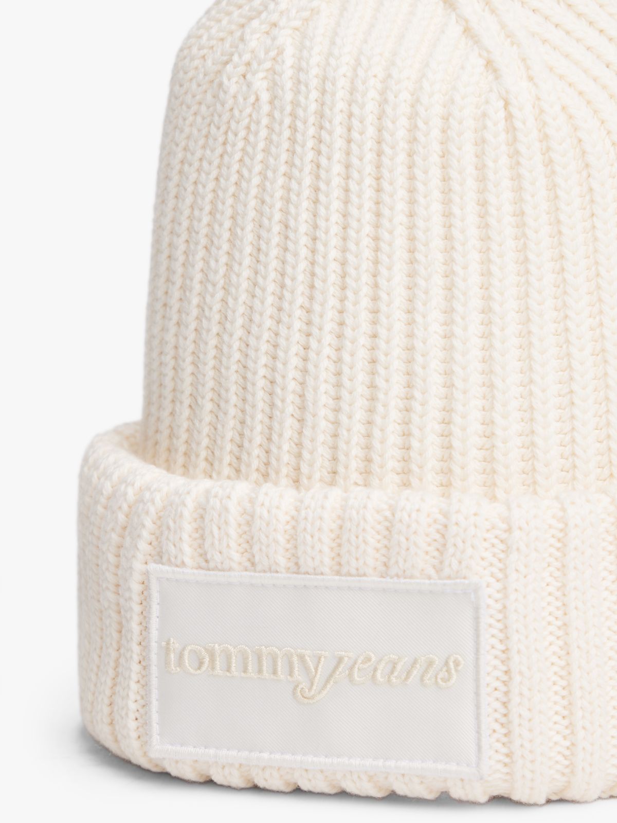 Tonal Logo Patch Rib-Knit Beanie — White