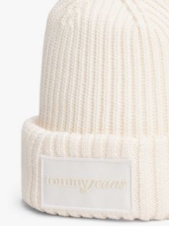 Tonal Logo Patch Rib-Knit Beanie — White 3