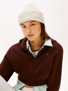 Tonal Logo Patch Rib-Knit Beanie — White 4