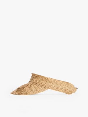 beige visor aus raffia-stroh für damen - tommy hilfiger