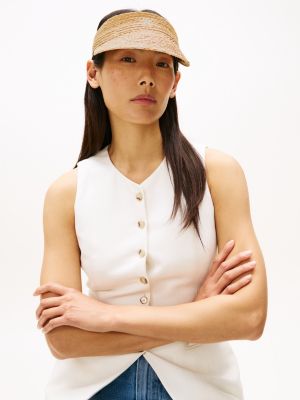 beige raffia straw visor for women tommy hilfiger