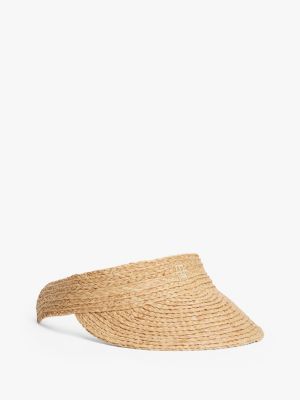 beige visor aus raffia-stroh für damen - tommy hilfiger