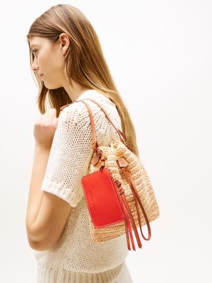 beige etuitasche aus raffiabast für damen - tommy hilfiger