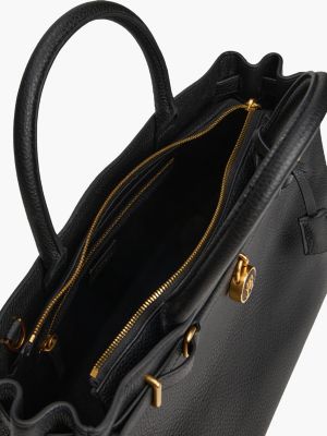 zwart the american icon leren shopper voor dames - tommy hilfiger