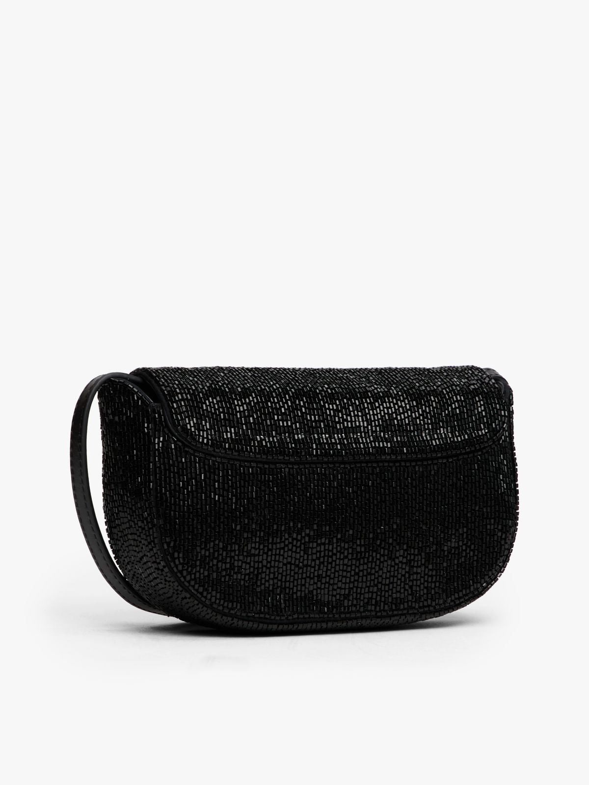Beaded Leather Crossbody Bag — Black