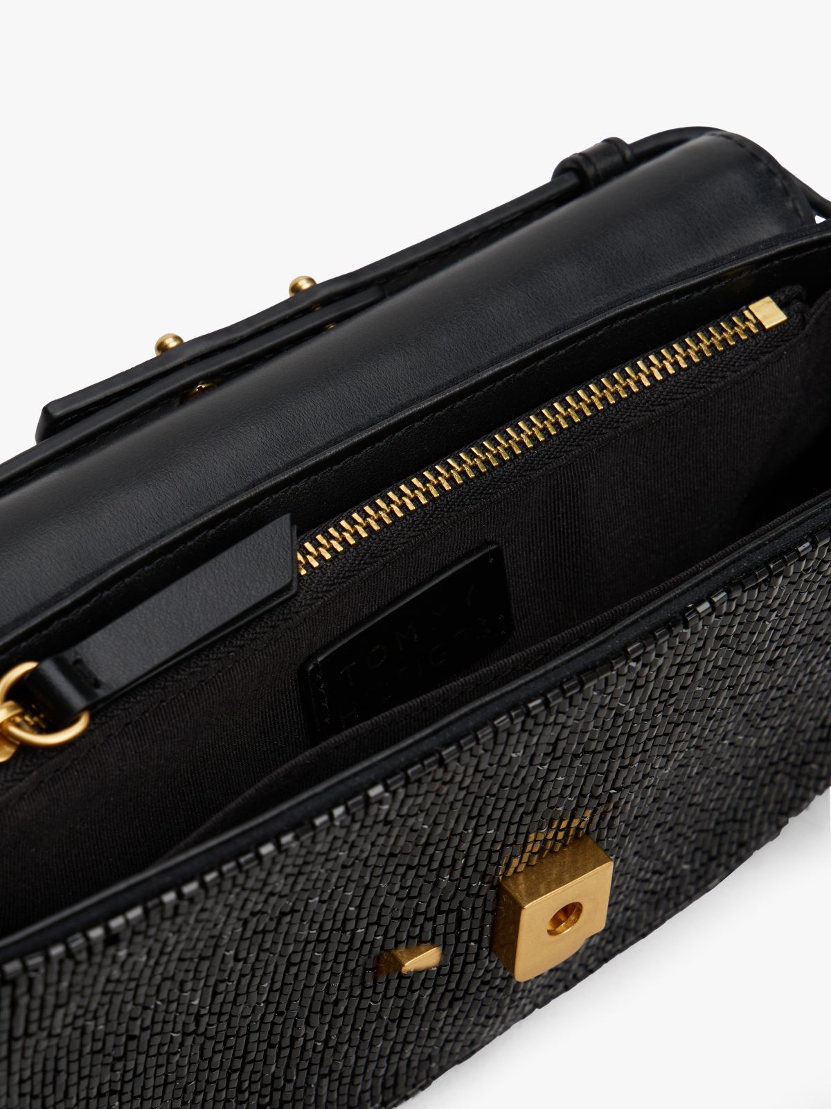 Beaded Leather Crossbody Bag — Black