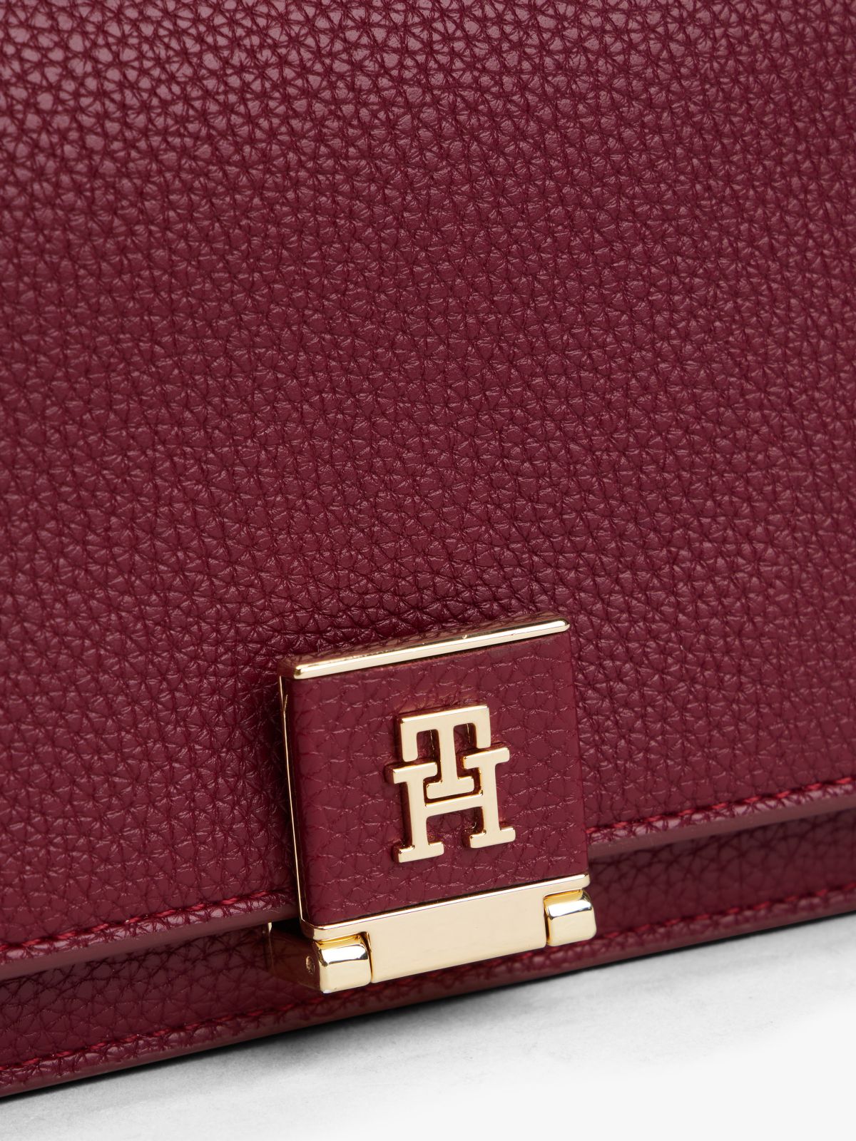 TH Monogram Pebble Grain Crossbody Bag — Red
