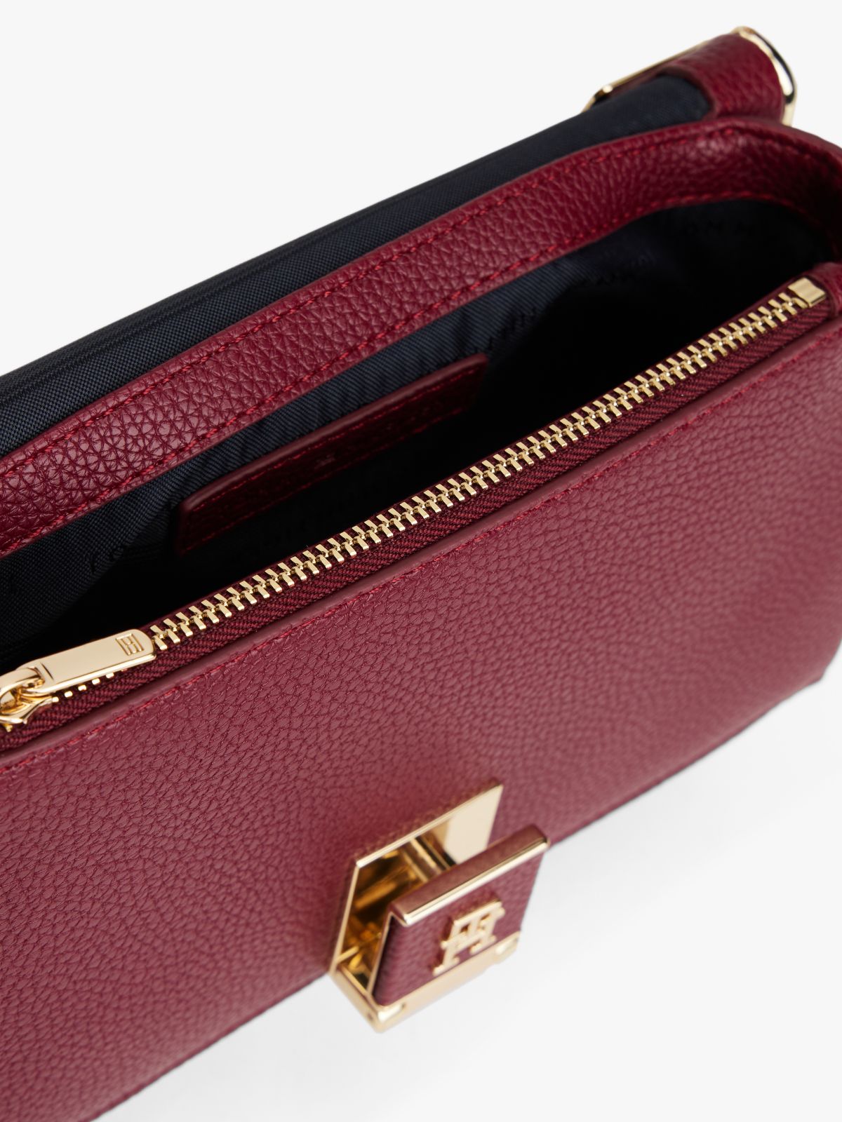 TH Monogram Pebble Grain Crossbody Bag — Red