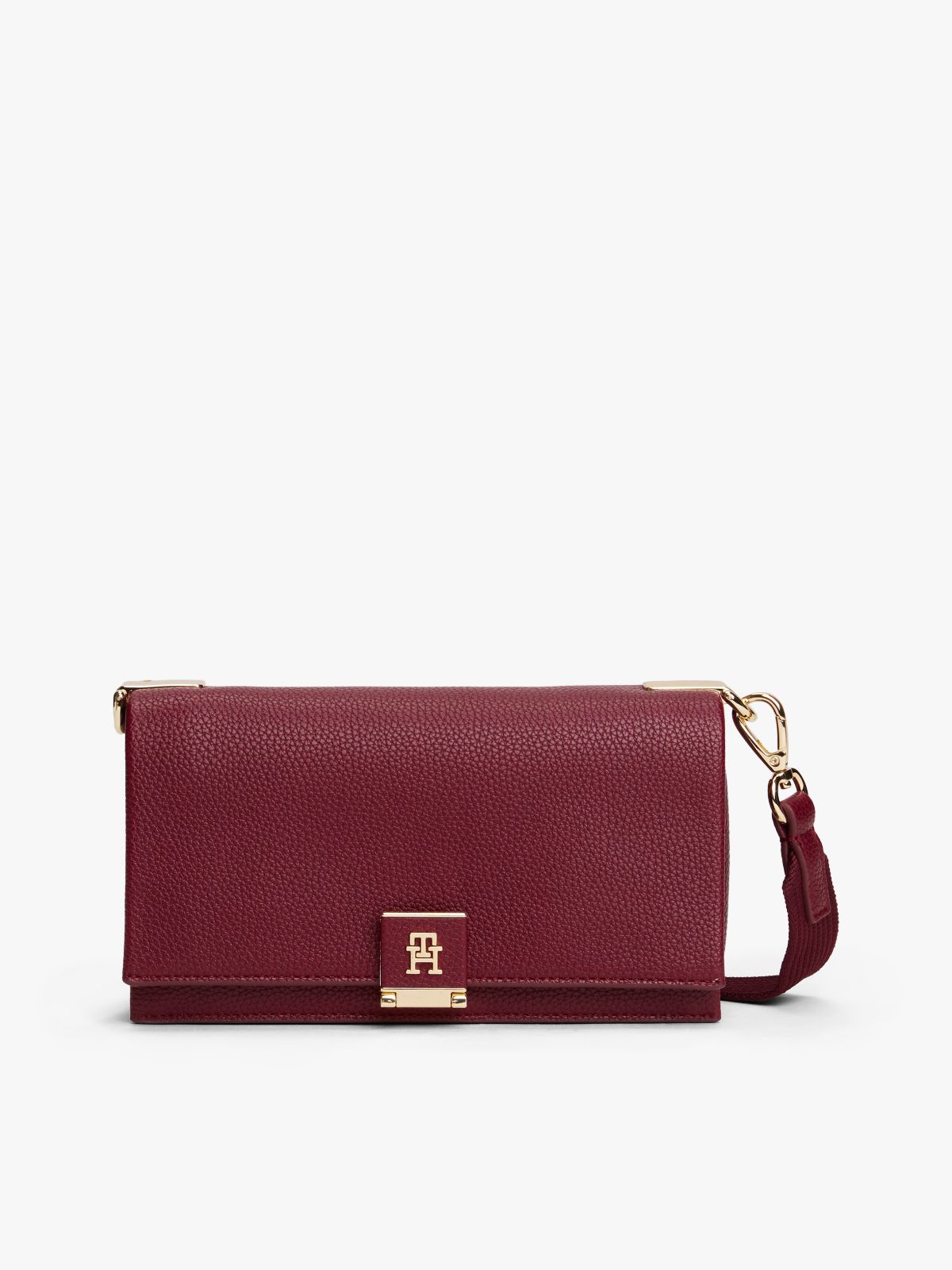 TH Monogram Pebble Grain Crossbody Bag — Red