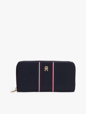 blue hilfiger icon th monogram zip-around wallet for women tommy hilfiger