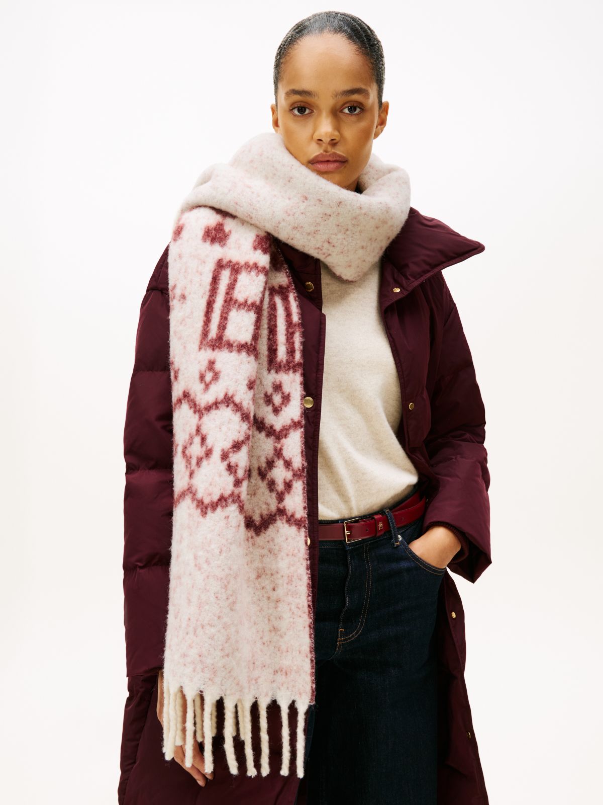 Fair Isle Wool Blend Scarf — Beige