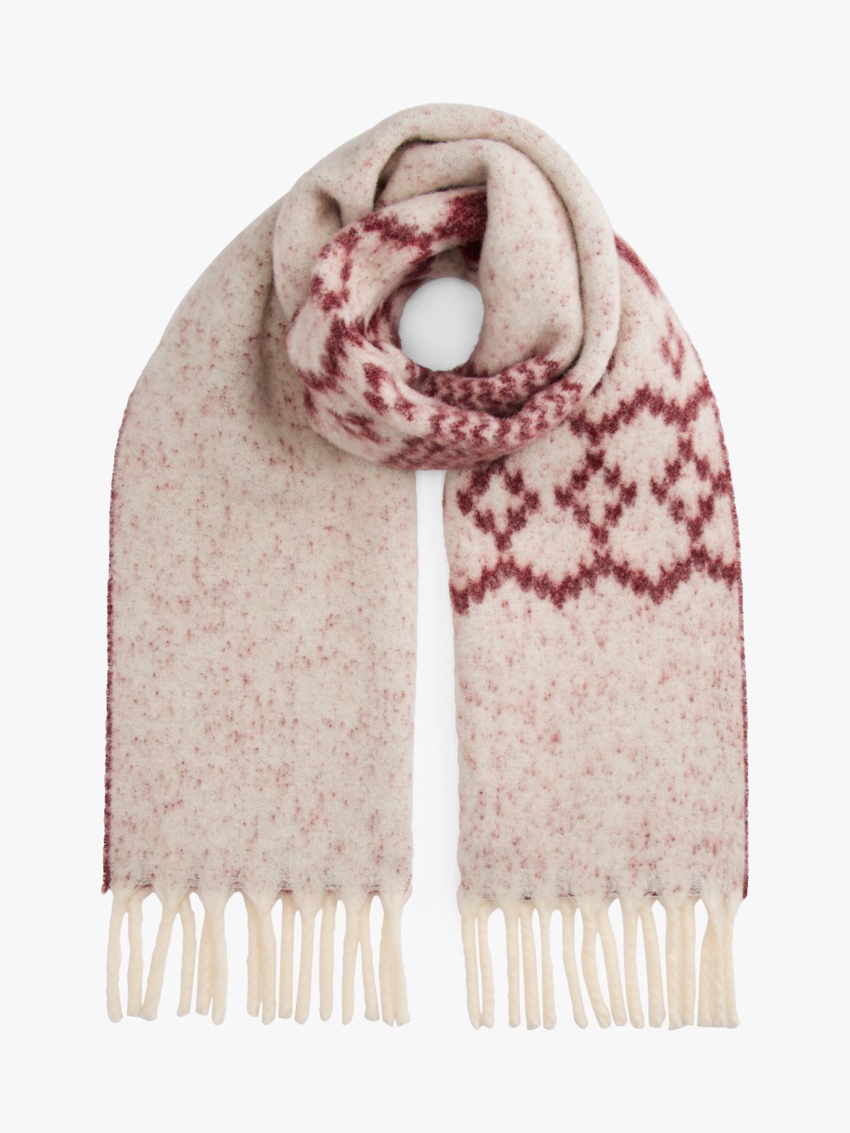 Fair Isle Wool Blend Scarf — Beige