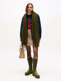 TH Crest Houndstooth Wool Blend Fluffy Scarf — Green 4