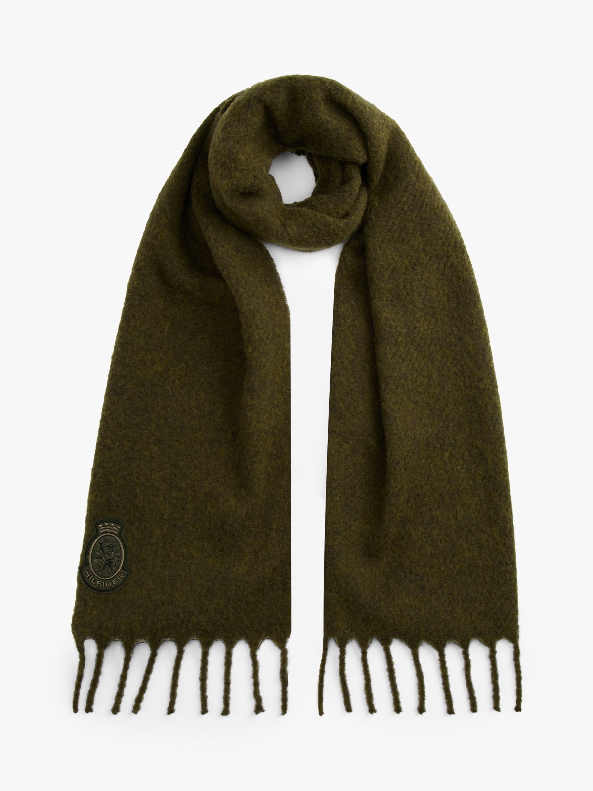 TH Crest Houndstooth Wool Blend Fluffy Scarf — Green