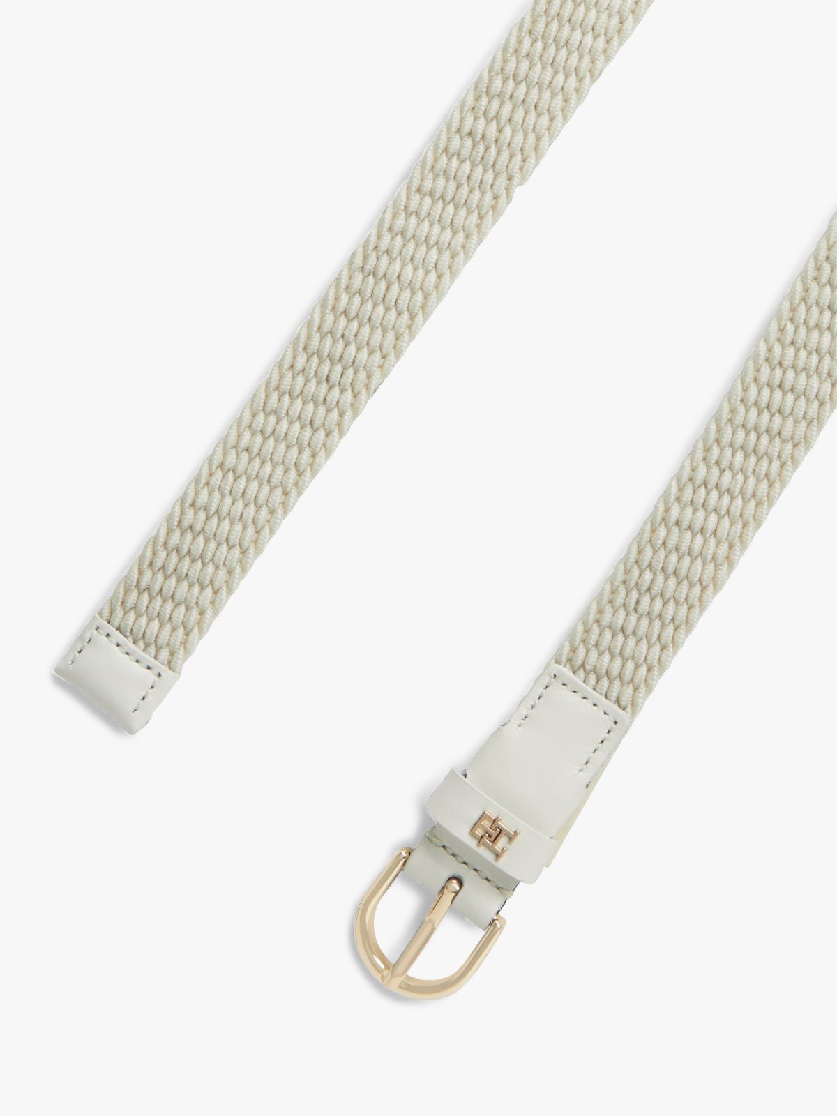 Essential Rounded Buckle Braided Elastic Belt — Beige