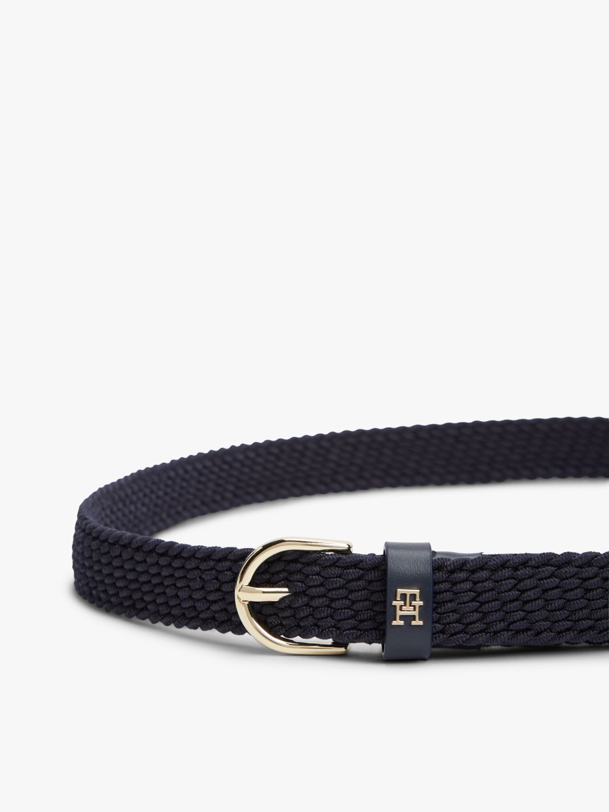 Essential Rounded Buckle Braided Elastic Belt — Blue