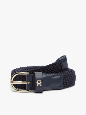 blue essential rounded buckle braided elastic belt for women tommy hilfiger