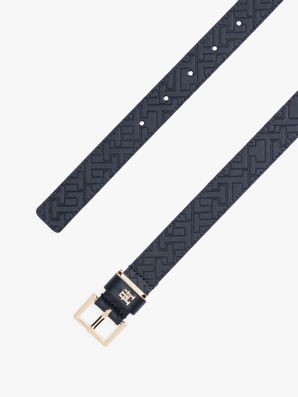 Leather Embossed Logo Belt — Blue