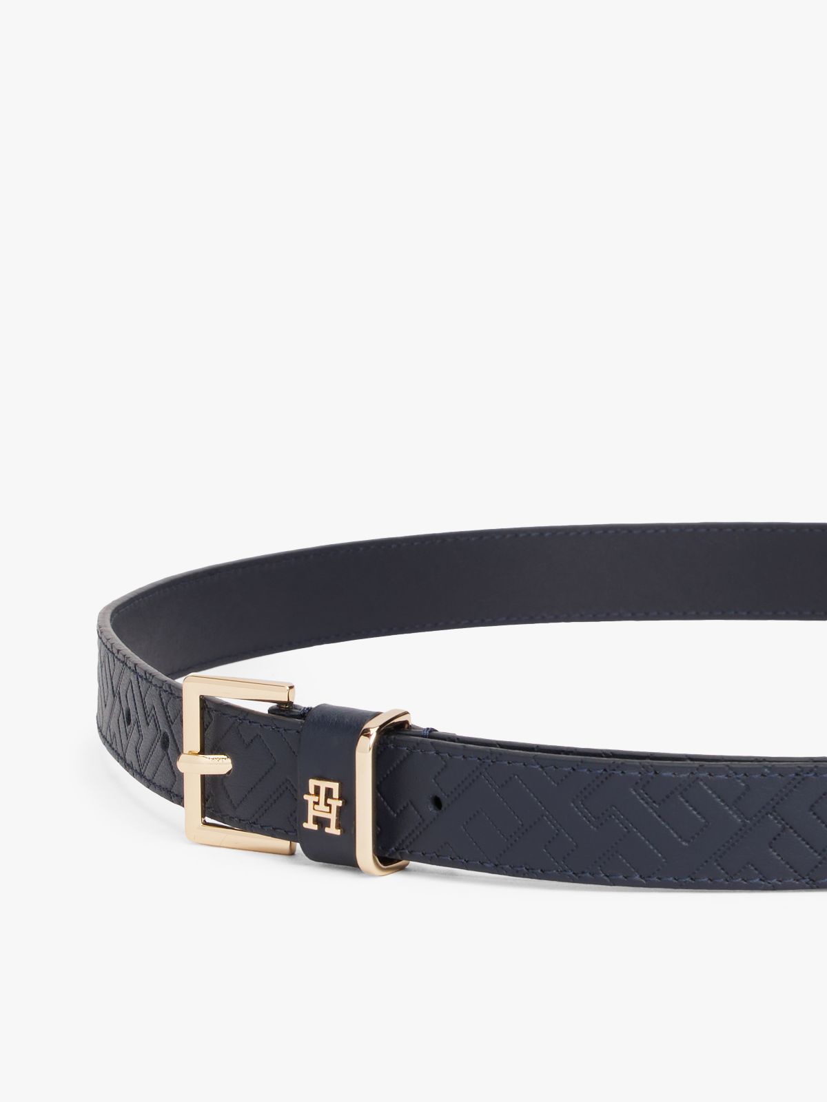Leather Embossed Logo Belt — Blue