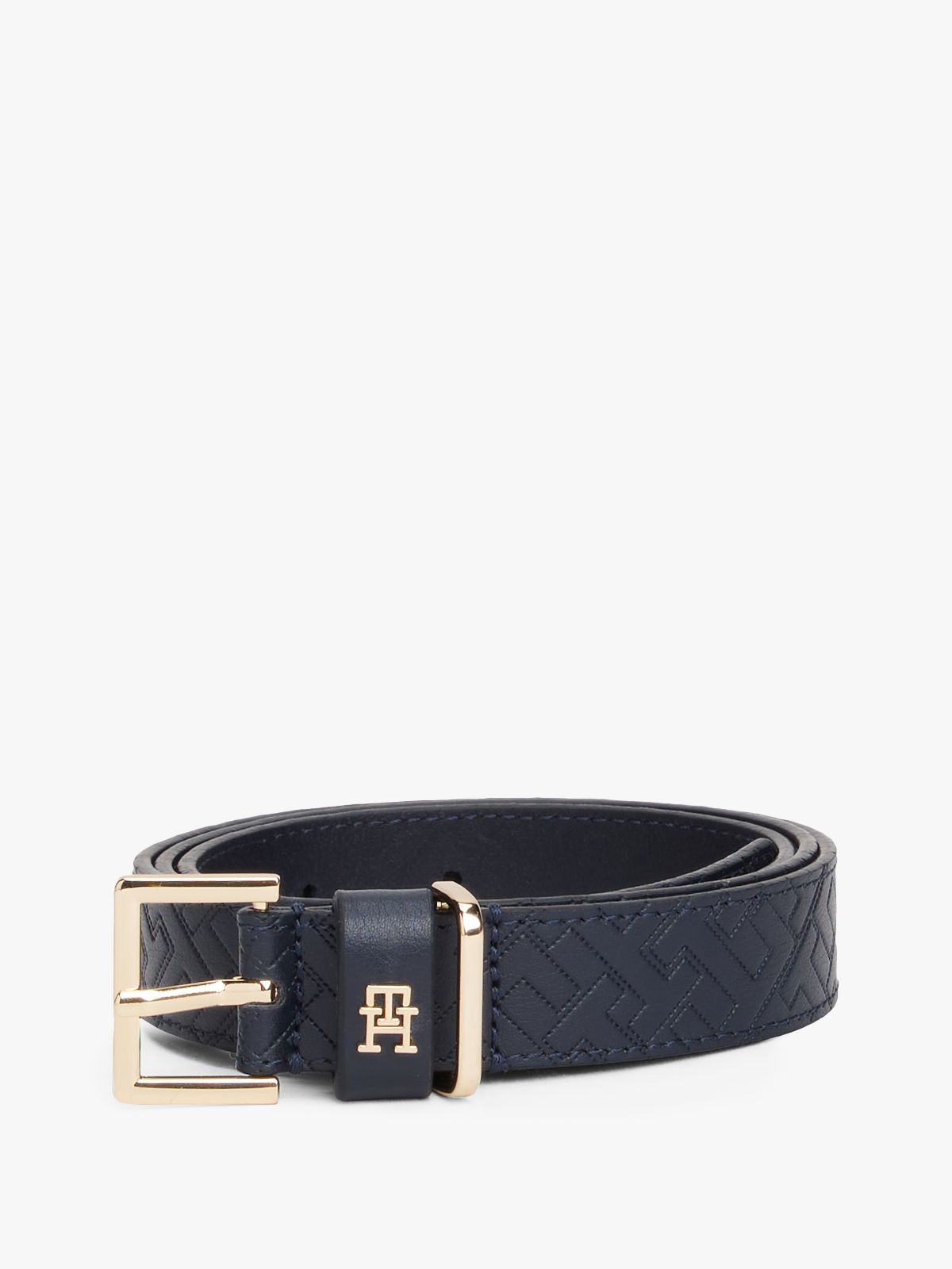 Leather Embossed Logo Belt — Blue