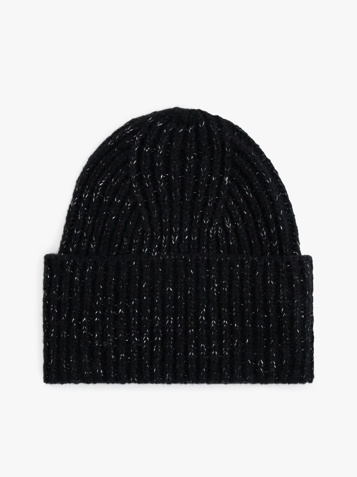 Wool Blend Metallic Beanie — Black
