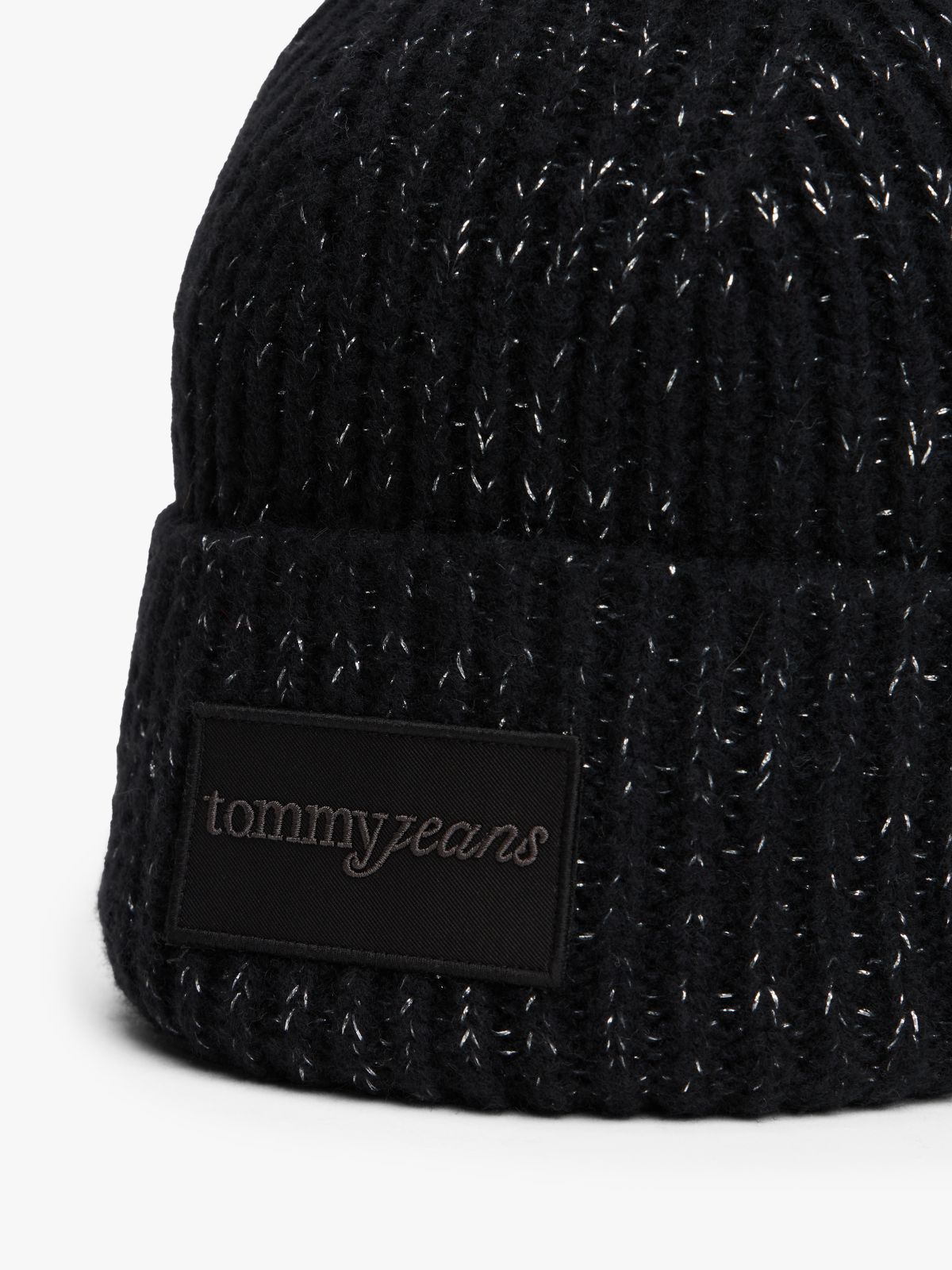 Wool Blend Metallic Beanie — Black