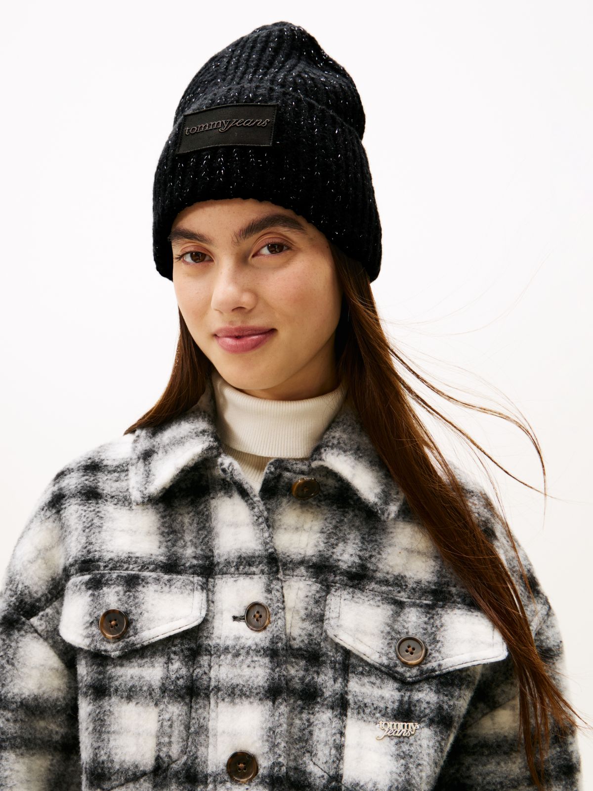 Wool Blend Metallic Beanie — Black
