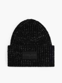 Wool Blend Metallic Beanie — Black 1